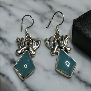 Blue Opalite Sterling Silver Love Dove Drop Earrings
